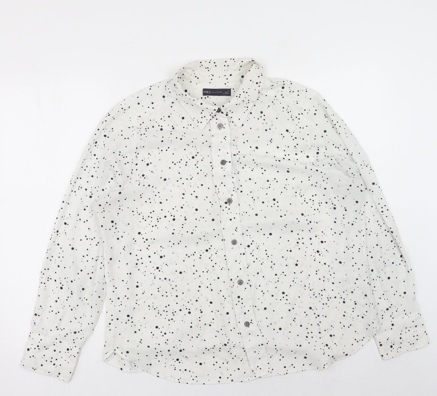 Marks and Spencer Womens White Geometric Polyester Basic Button-Up Size 16 Collared