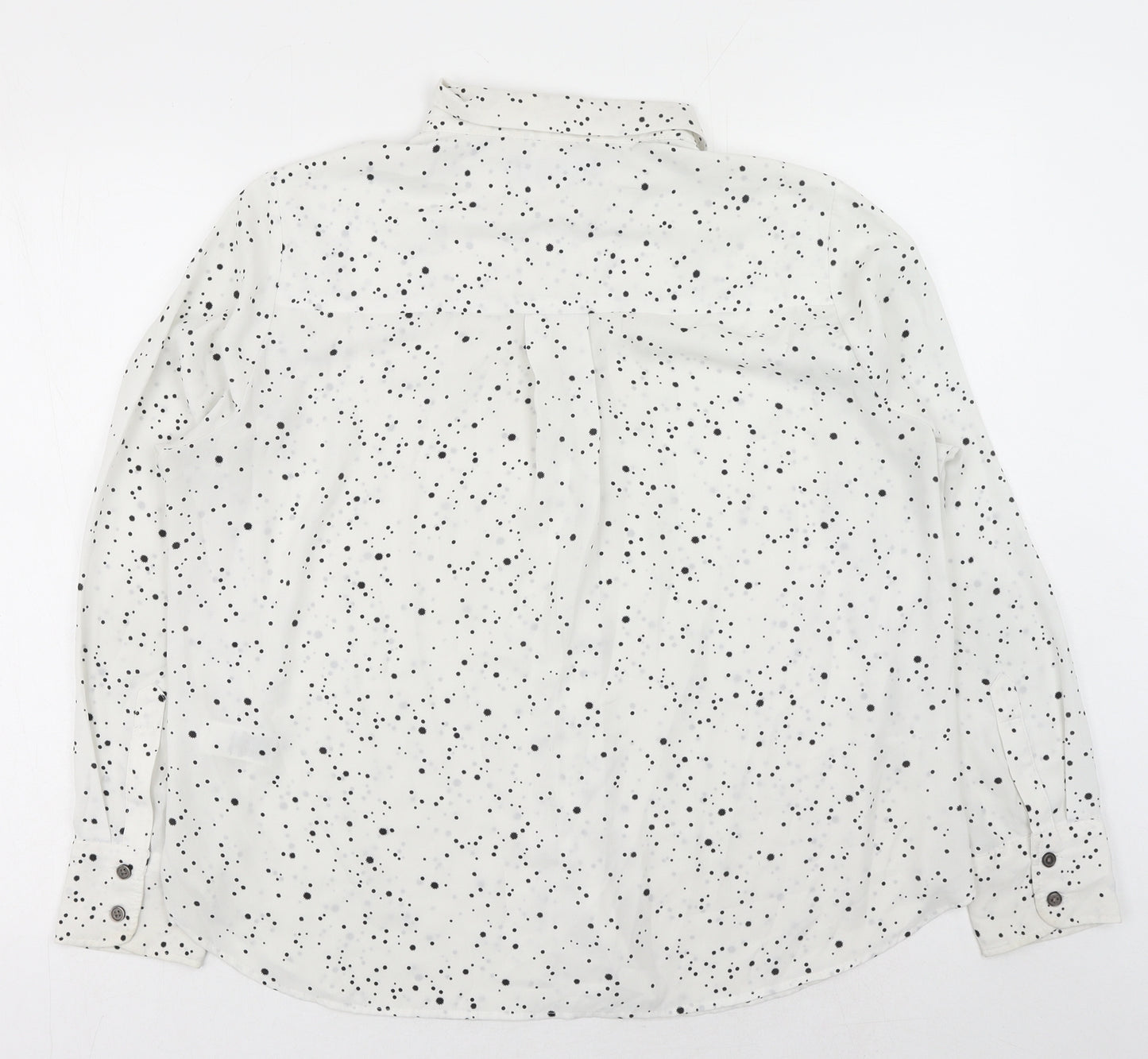 Marks and Spencer Womens White Geometric Polyester Basic Button-Up Size 16 Collared