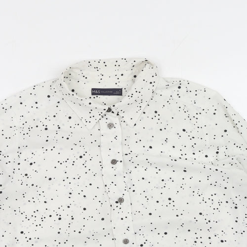 Marks and Spencer Womens White Geometric Polyester Basic Button-Up Size 16 Collared