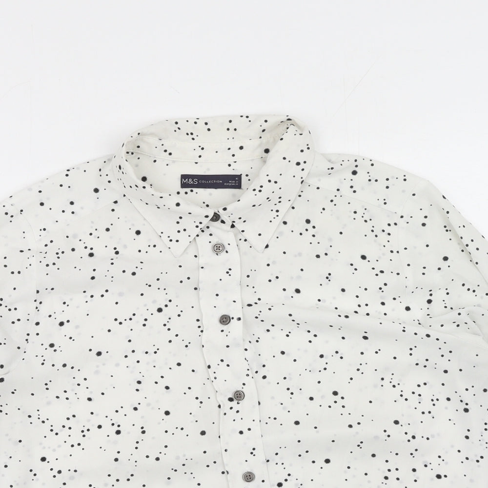 Marks and Spencer Womens White Geometric Polyester Basic Button-Up Size 16 Collared
