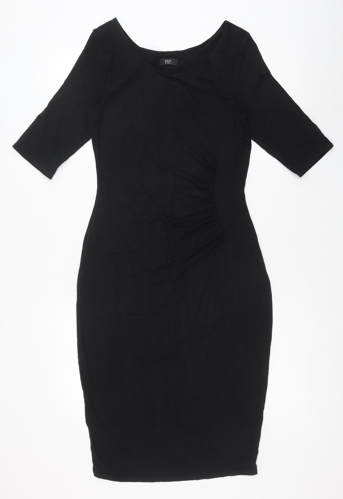F&F Womens Black Herringbone Viscose Bodycon Size 10 Round Neck Pullover