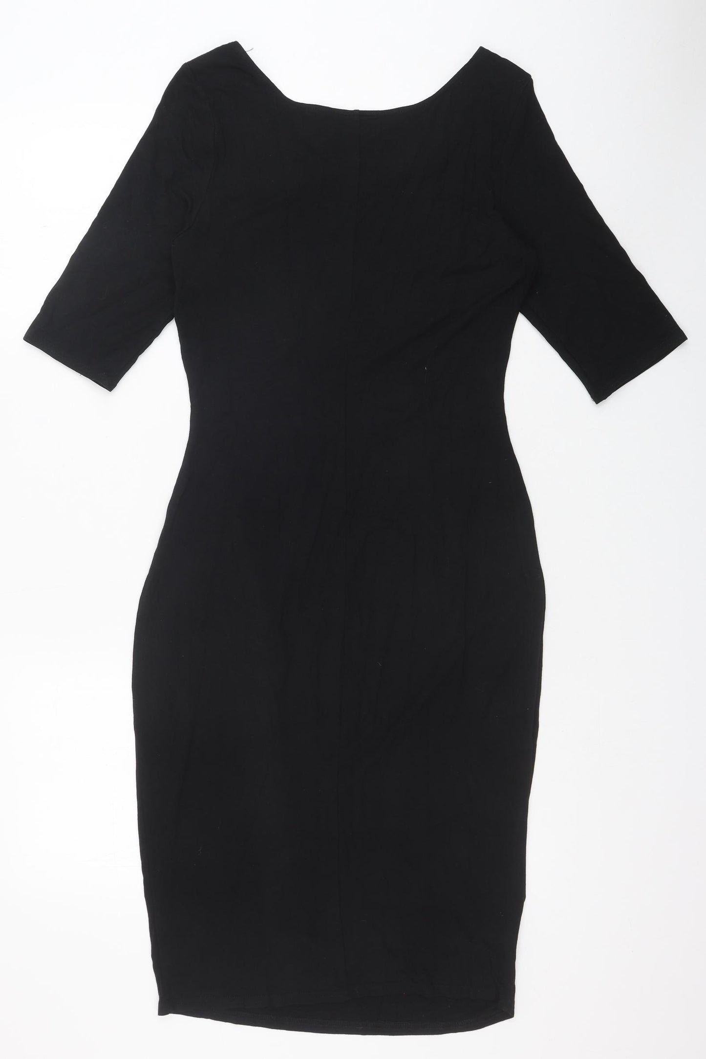 F&F Womens Black Herringbone Viscose Bodycon Size 10 Round Neck Pullover