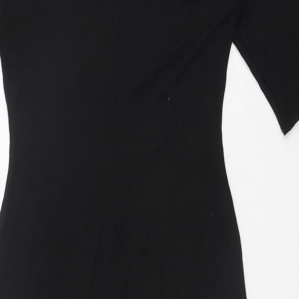 F&F Womens Black Herringbone Viscose Bodycon Size 10 Round Neck Pullover