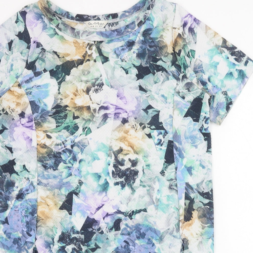 Miss Selfridge Womens Blue Floral Polyester T-Shirt Dress Size 10 Round Neck Pullover