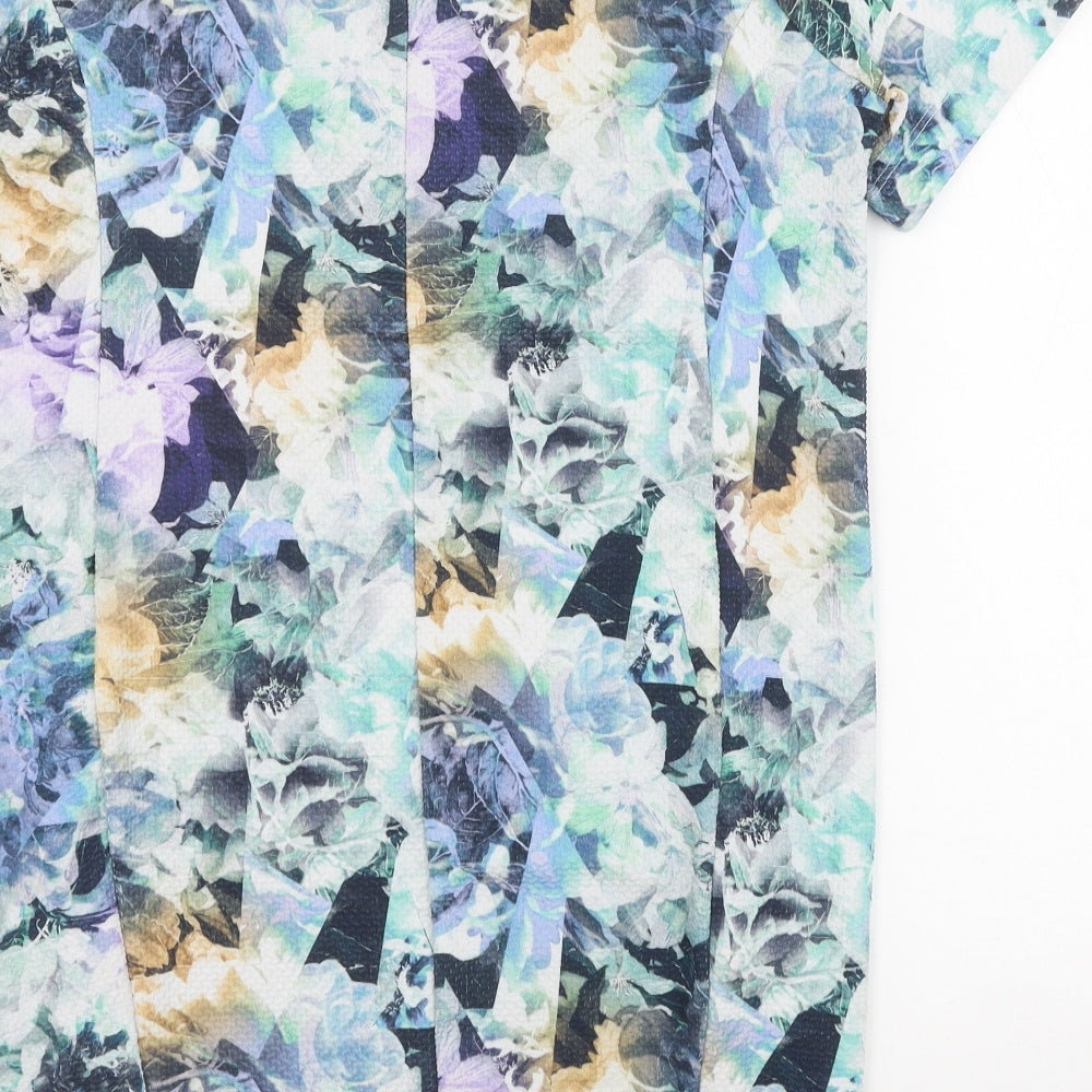 Miss Selfridge Womens Blue Floral Polyester T-Shirt Dress Size 10 Round Neck Pullover