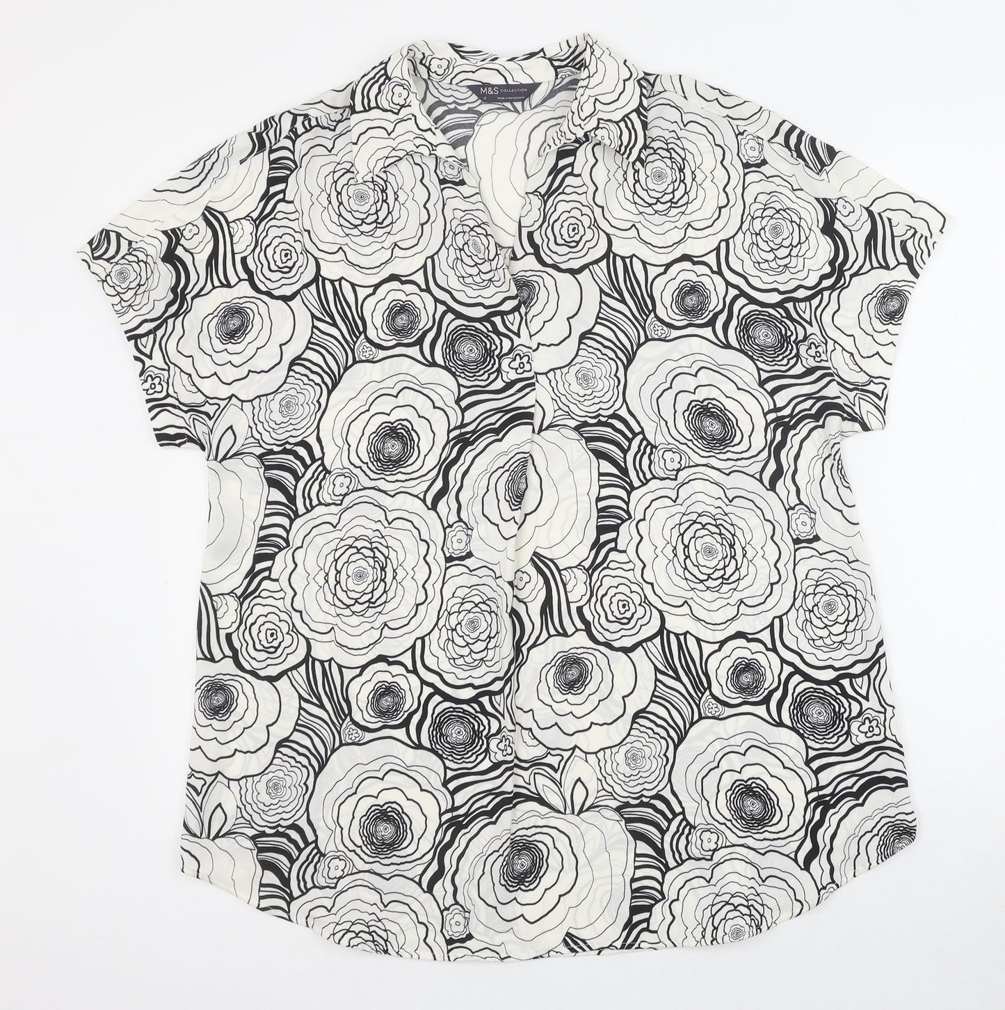 Marks and Spencer Womens Ivory Floral Polyester Basic Blouse Size 10 V-Neck