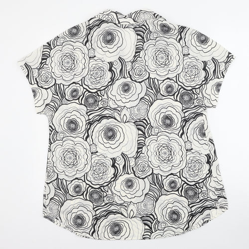 Marks and Spencer Womens Ivory Floral Polyester Basic Blouse Size 10 V-Neck