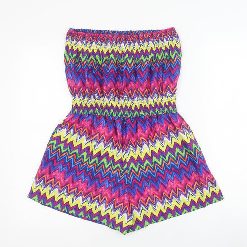 Primark Womens Multicoloured Geometric Polyester Playsuit One-Piece Size 10 Pullover
