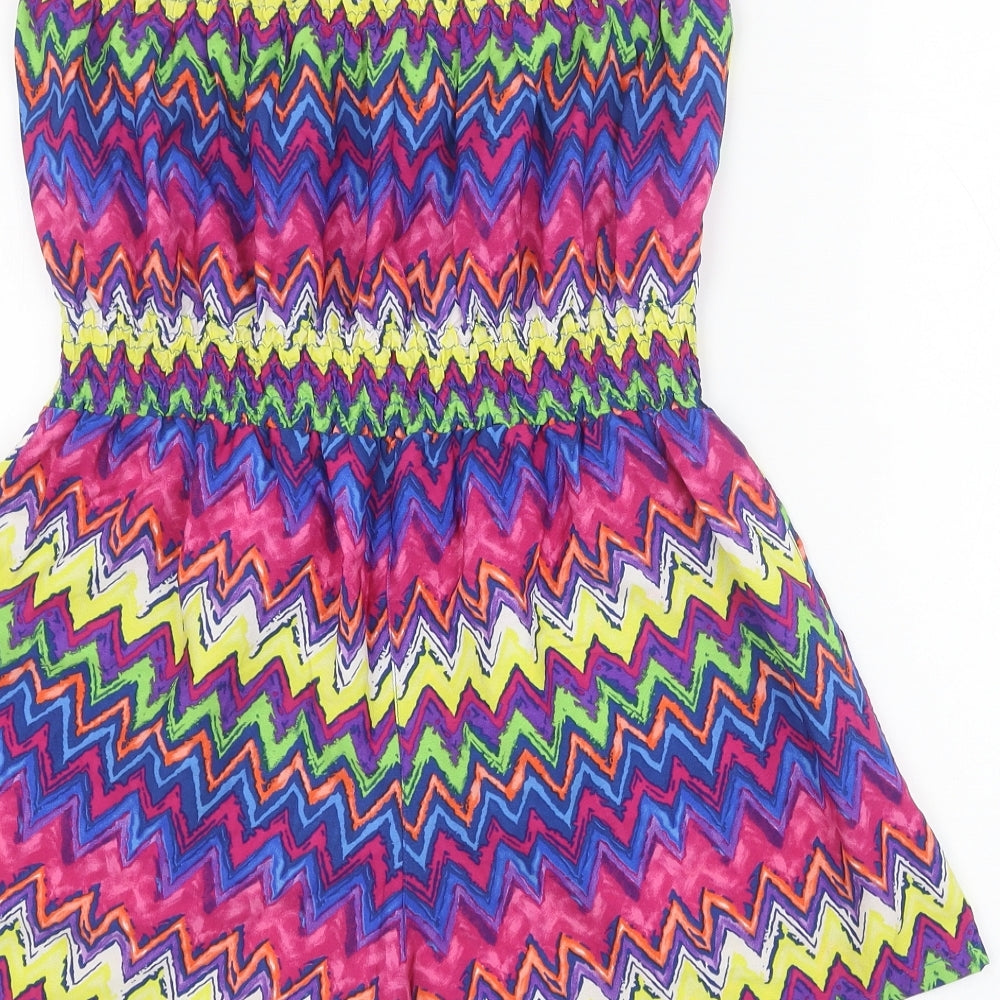Primark Womens Multicoloured Geometric Polyester Playsuit One-Piece Size 10 Pullover