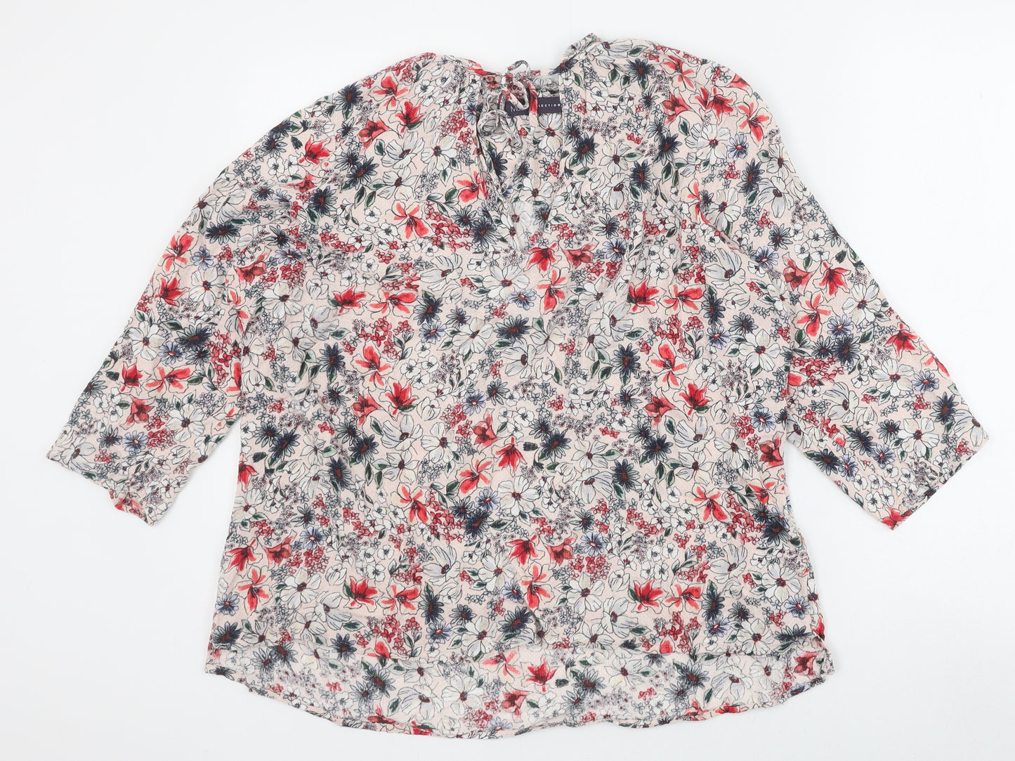 Marks and Spencer Womens Pink Floral Viscose Basic Blouse Size 18 V-Neck