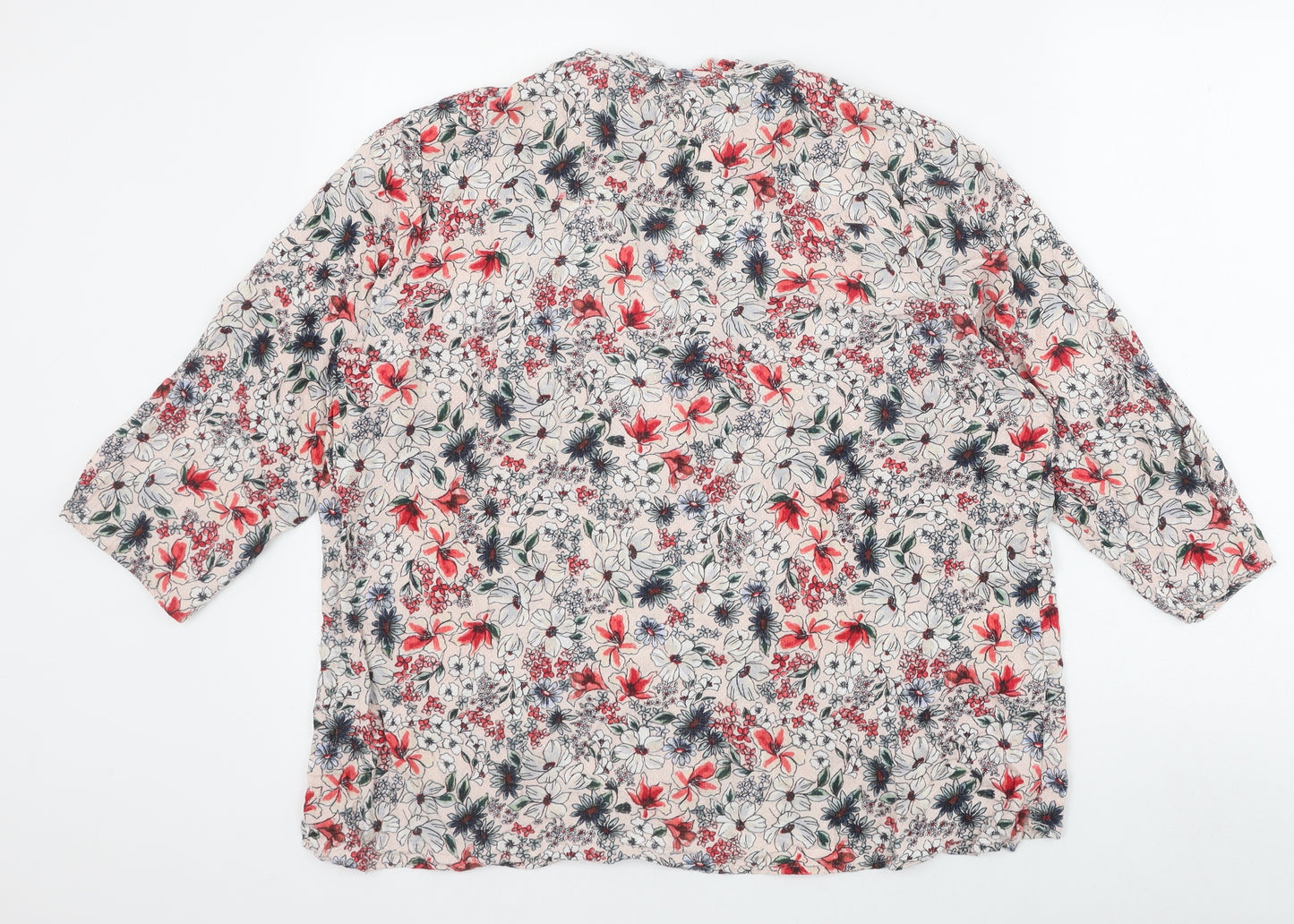 Marks and Spencer Womens Pink Floral Viscose Basic Blouse Size 18 V-Neck
