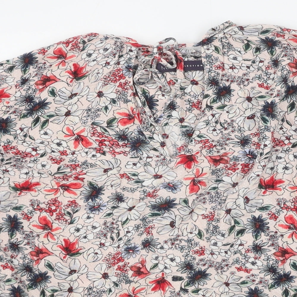 Marks and Spencer Womens Pink Floral Viscose Basic Blouse Size 18 V-Neck