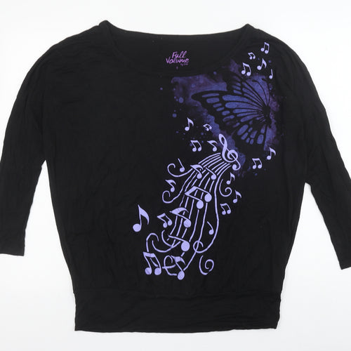 EMP Womens Black Viscose Tunic Blouse Size S Boat Neck - Music Butterfly