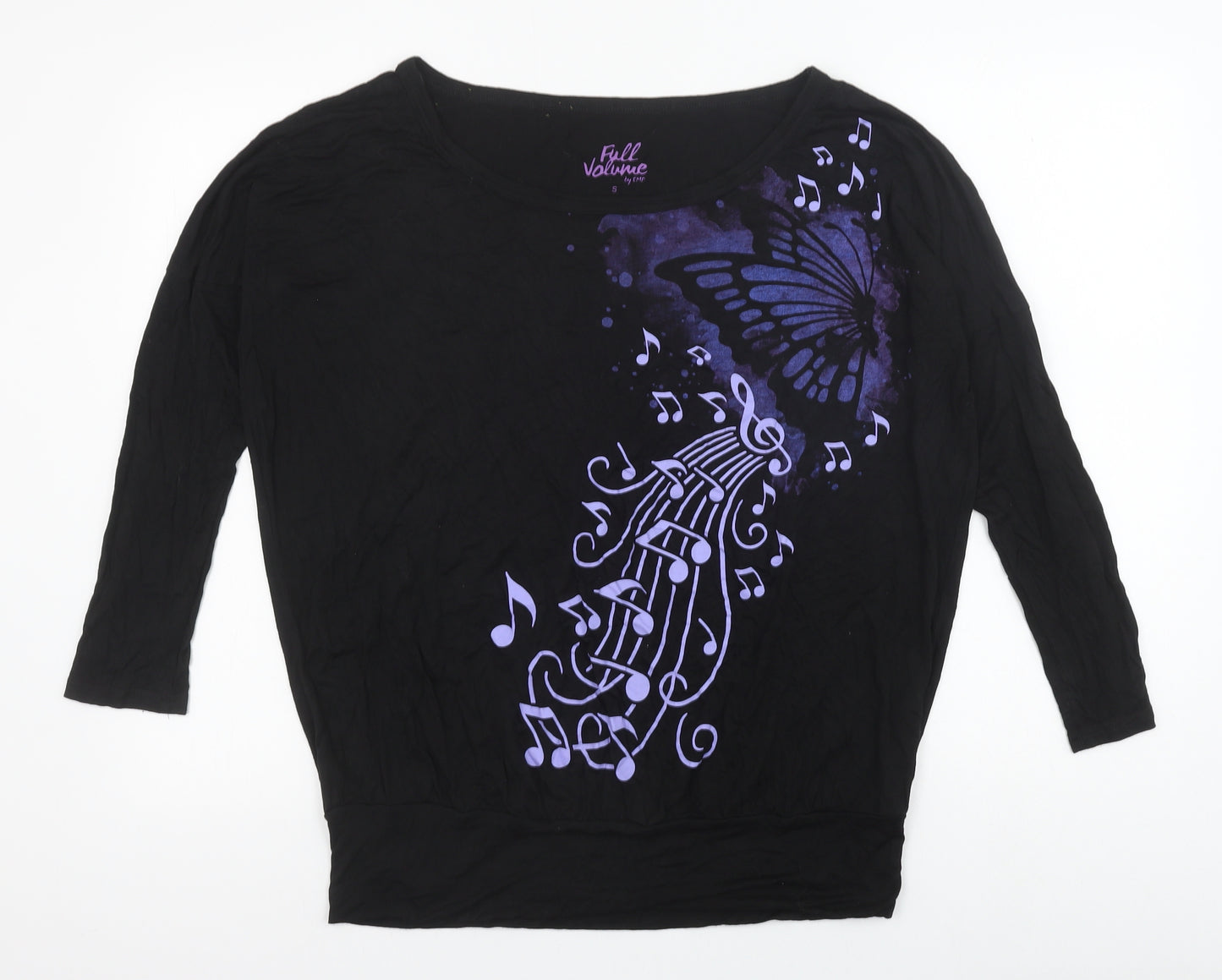 EMP Womens Black Viscose Tunic Blouse Size S Boat Neck - Music Butterfly