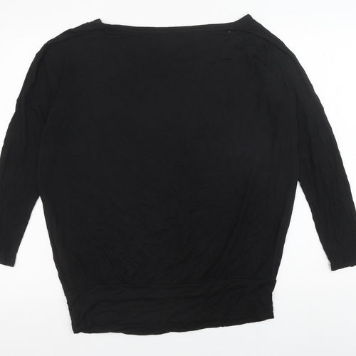 EMP Womens Black Viscose Tunic Blouse Size S Boat Neck - Music Butterfly