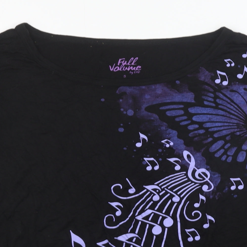 EMP Womens Black Viscose Tunic Blouse Size S Boat Neck - Music Butterfly