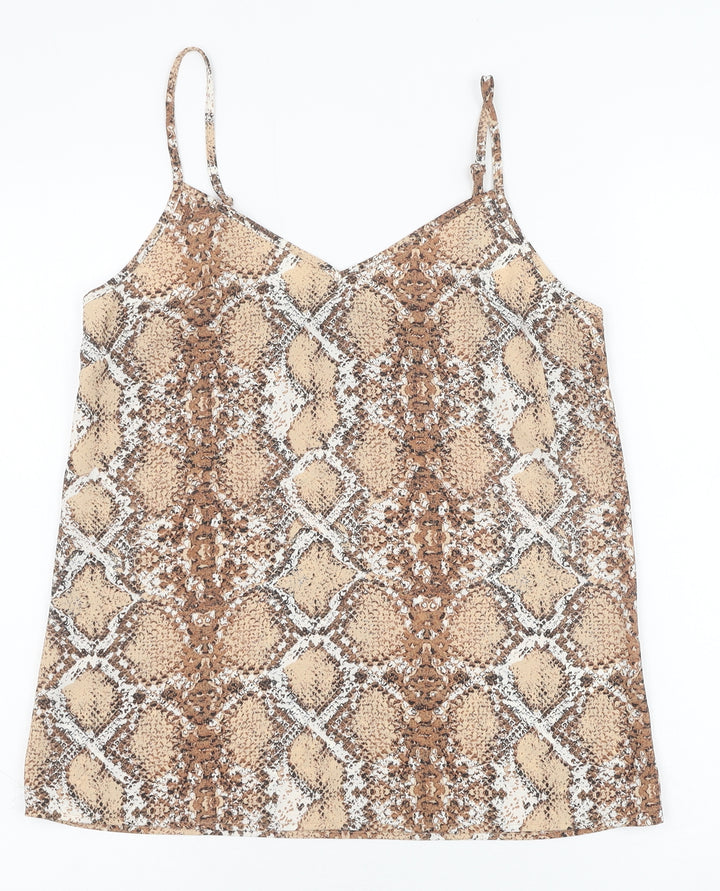 Marks and Spencer Womens Brown Animal Print Polyester Basic Tank Size 8 V-Neck - Snakeskin Pattern