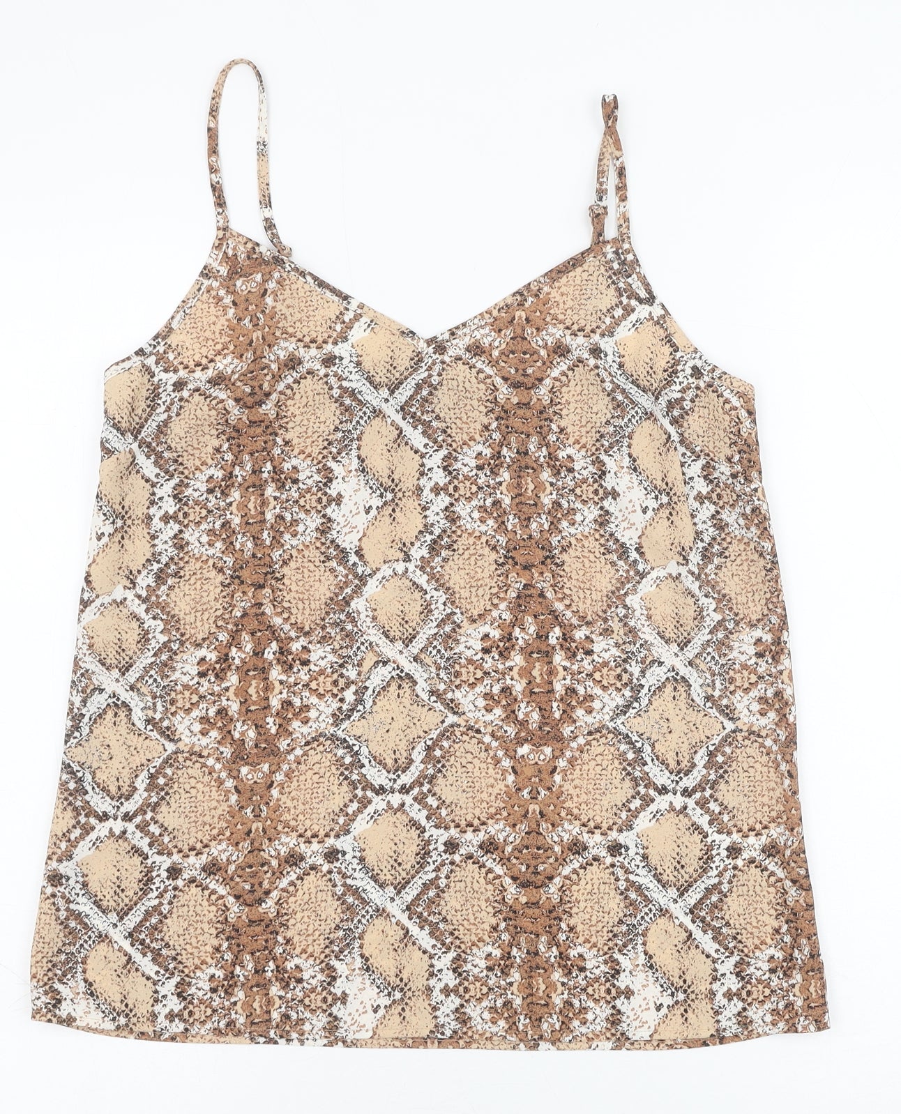 Marks and Spencer Womens Brown Animal Print Polyester Basic Tank Size 8 V-Neck - Snakeskin Pattern