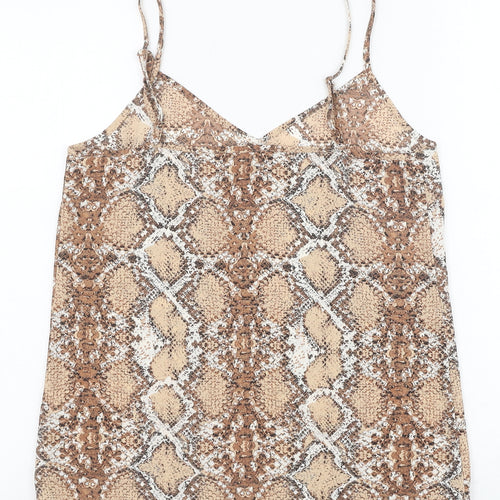 Marks and Spencer Womens Brown Animal Print Polyester Basic Tank Size 8 V-Neck - Snakeskin Pattern