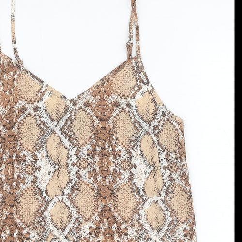 Marks and Spencer Womens Brown Animal Print Polyester Basic Tank Size 8 V-Neck - Snakeskin Pattern