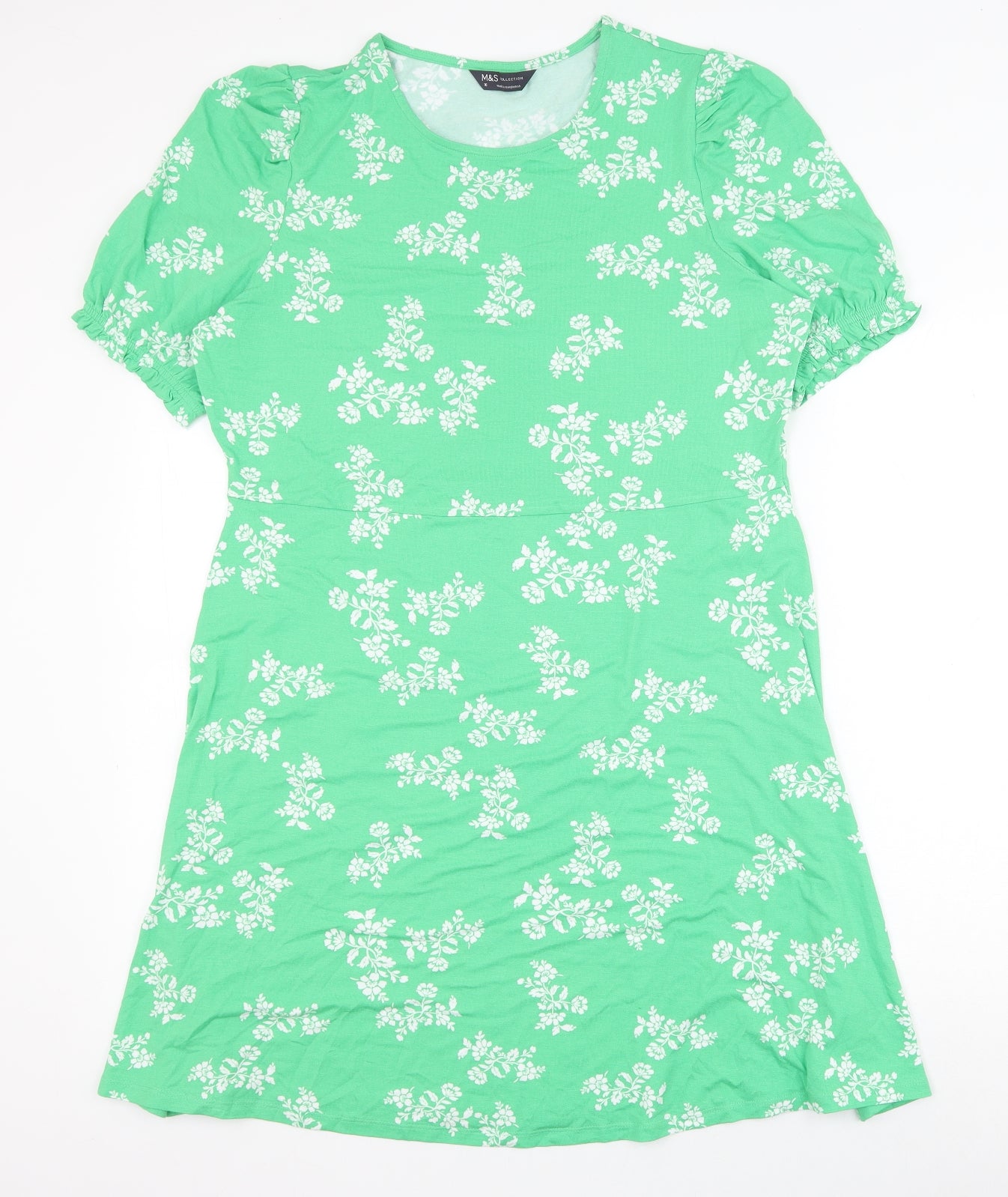 Marks and Spencer Womens Green Floral Viscose A-Line Size 16 Round Neck Pullover