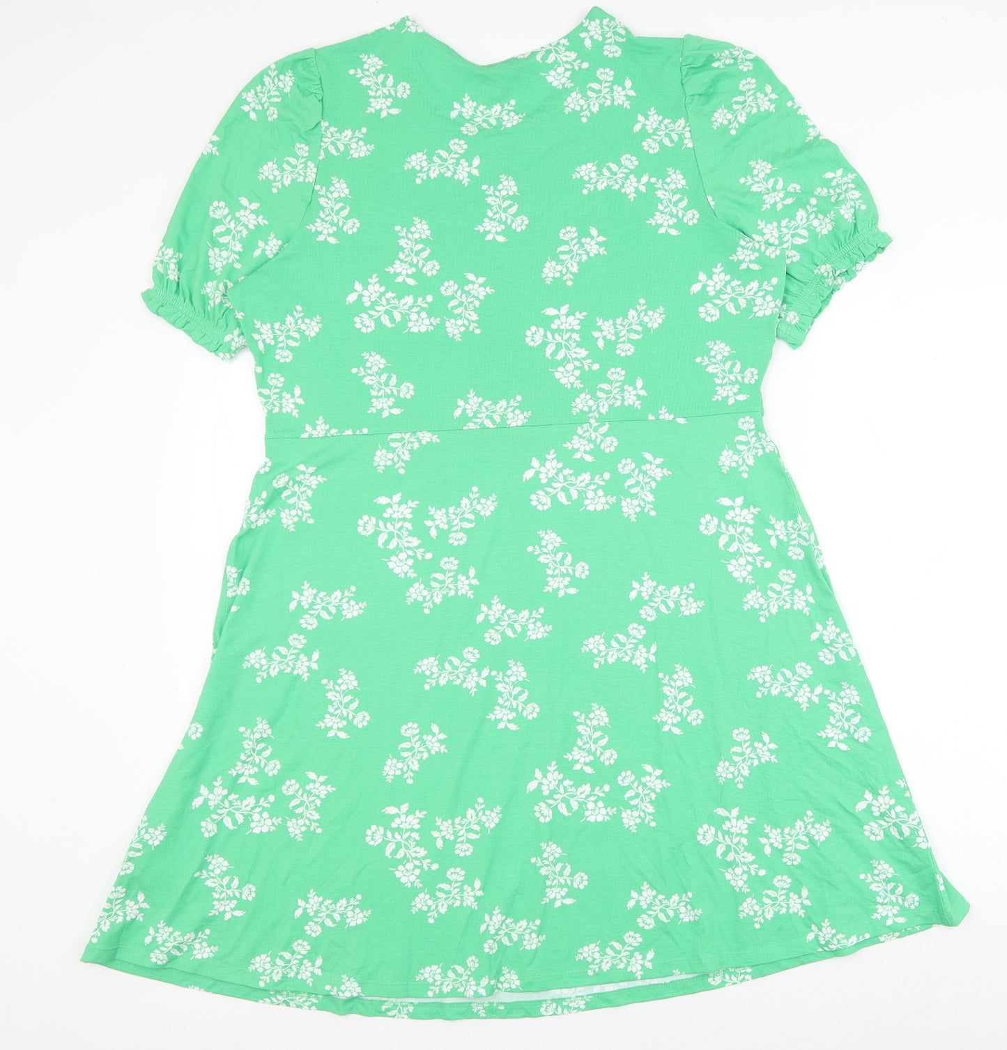 Marks and Spencer Womens Green Floral Viscose A-Line Size 16 Round Neck Pullover
