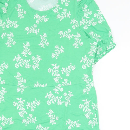 Marks and Spencer Womens Green Floral Viscose A-Line Size 16 Round Neck Pullover