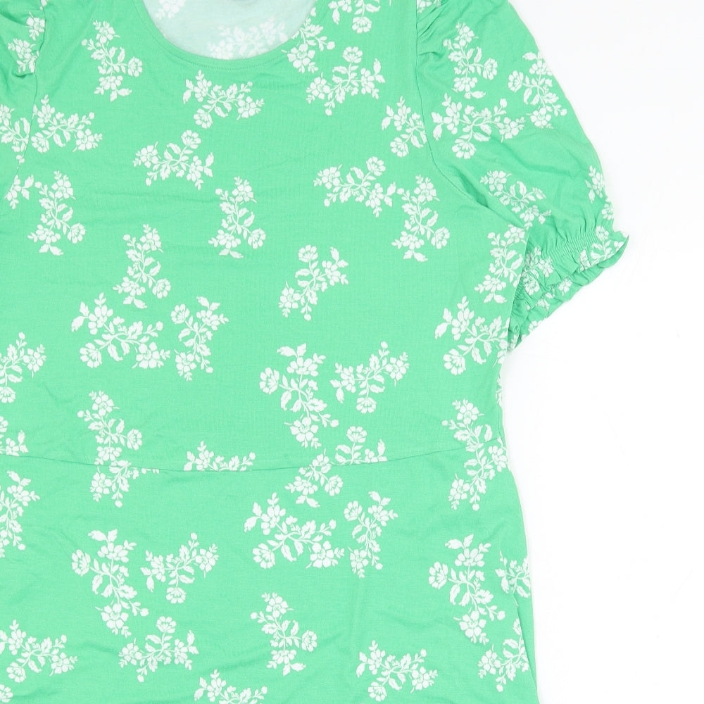 Marks and Spencer Womens Green Floral Viscose A-Line Size 16 Round Neck Pullover