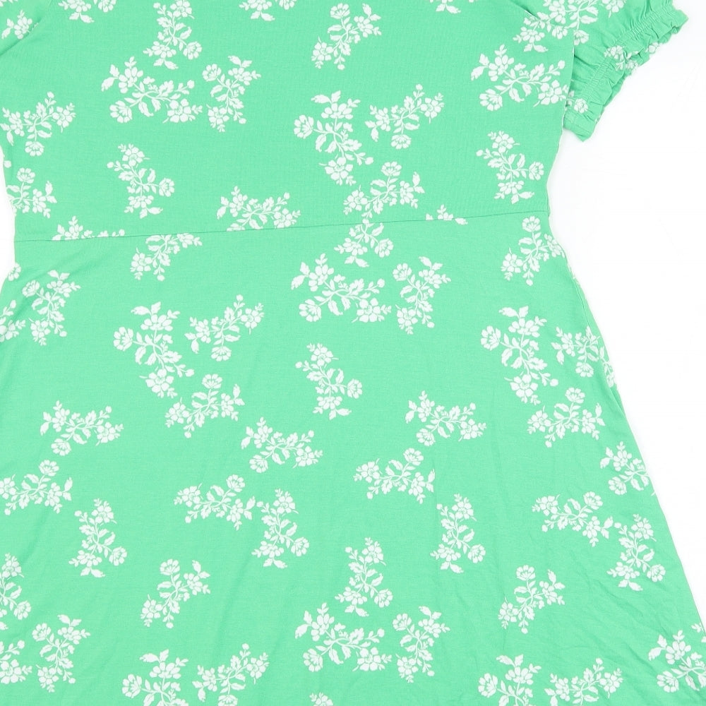 Marks and Spencer Womens Green Floral Viscose A-Line Size 16 Round Neck Pullover