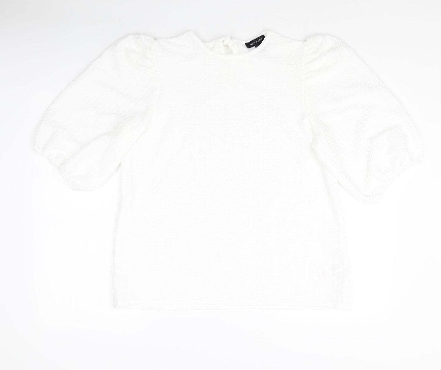 New Look Womens White Polyester Basic T-Shirt Size 14 Round Neck