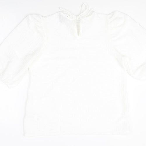 New Look Womens White Polyester Basic T-Shirt Size 14 Round Neck