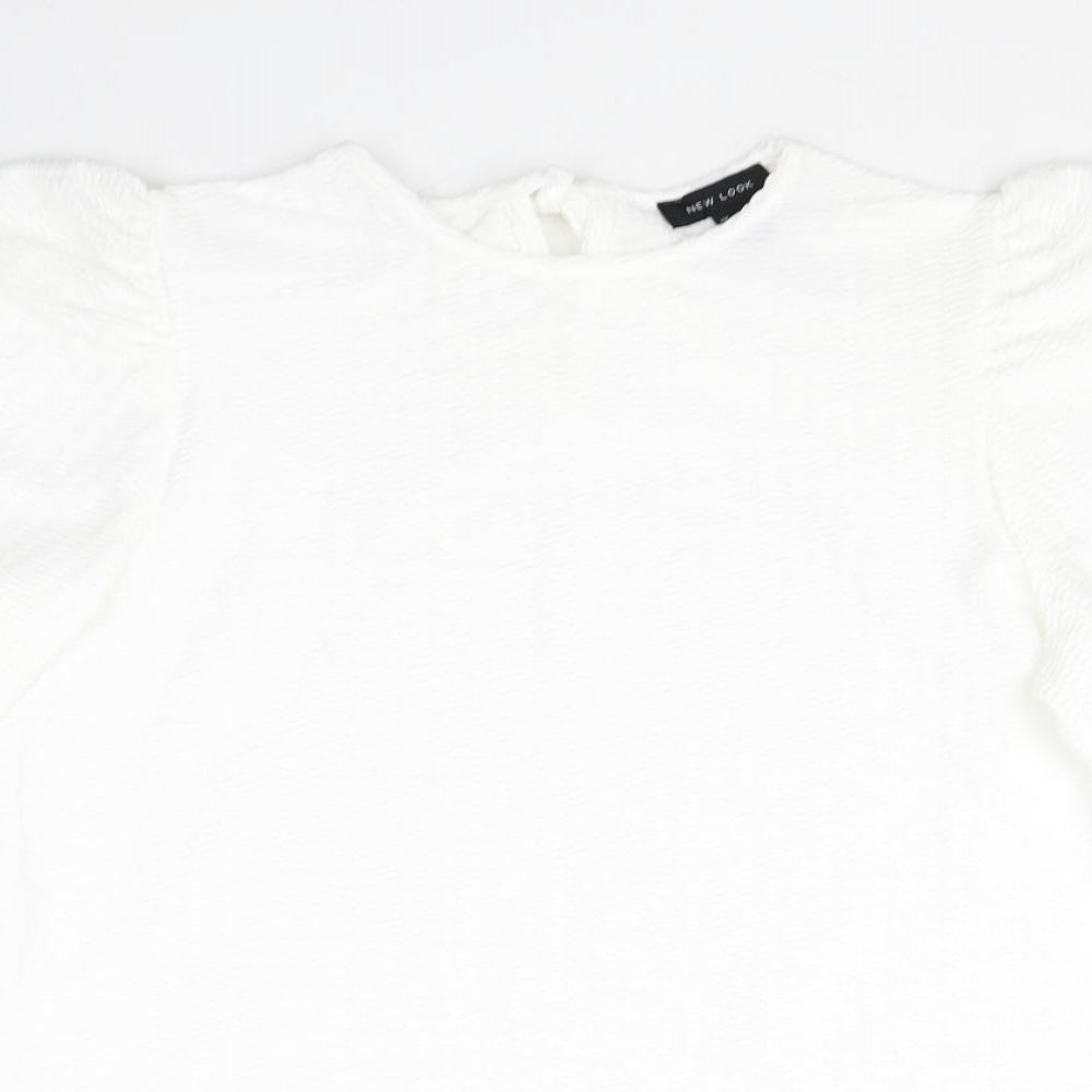 New Look Womens White Polyester Basic T-Shirt Size 14 Round Neck