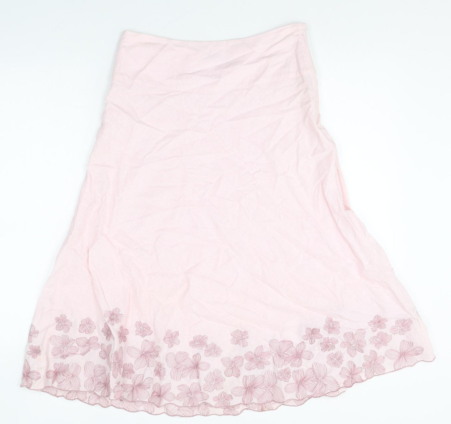F&F Womens Pink Floral Linen Swing Skirt Size 8 Zip
