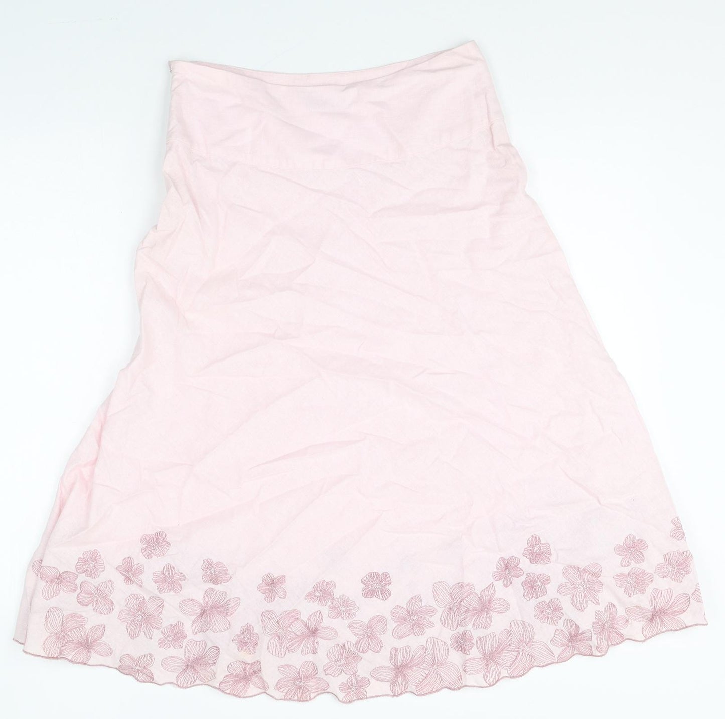 F&F Womens Pink Floral Linen Swing Skirt Size 8 Zip