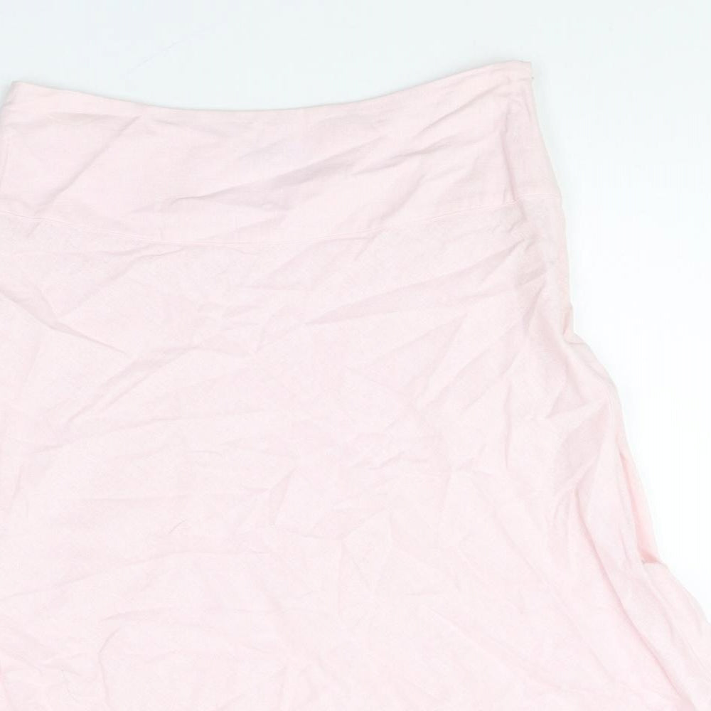 F&F Womens Pink Floral Linen Swing Skirt Size 8 Zip