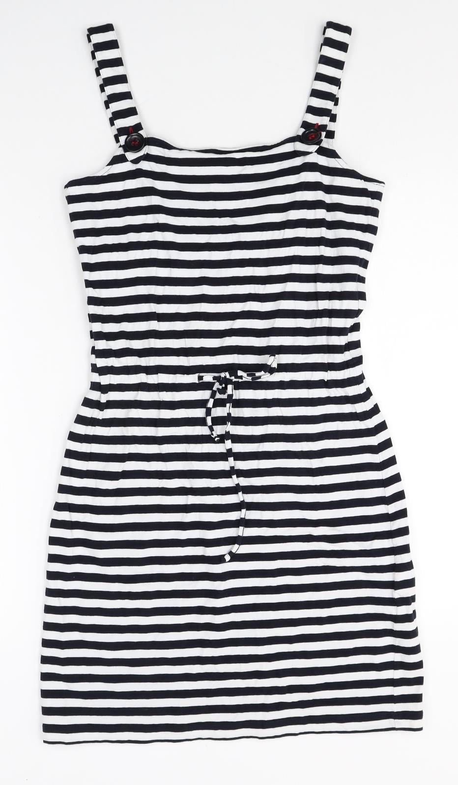 Hobbs Womens Multicoloured Striped Cotton Pencil Dress Size S Round Neck Button