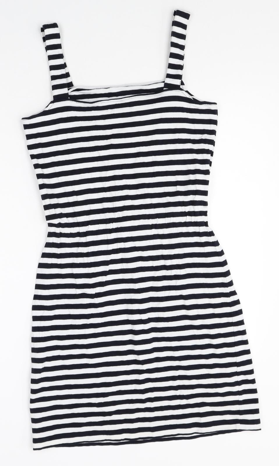 Hobbs Womens Multicoloured Striped Cotton Pencil Dress Size S Round Neck Button