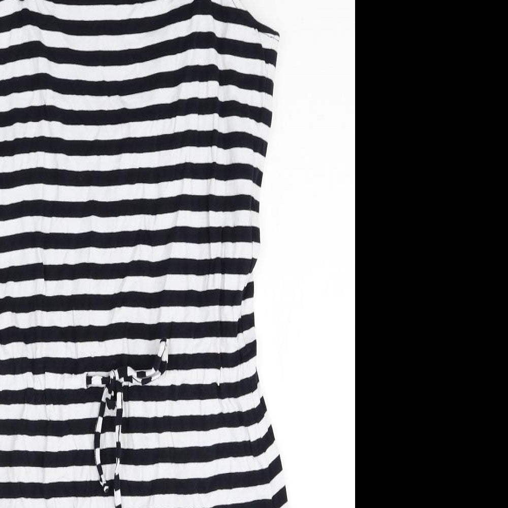 Hobbs Womens Multicoloured Striped Cotton Pencil Dress Size S Round Neck Button
