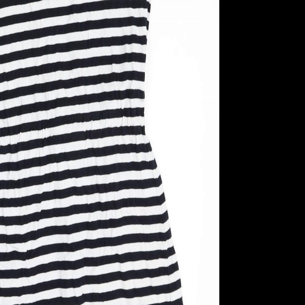 Hobbs Womens Multicoloured Striped Cotton Pencil Dress Size S Round Neck Button