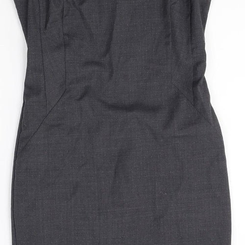 NEXT Womens Grey Wool Pencil Dress Size 6 Round Neck Zip