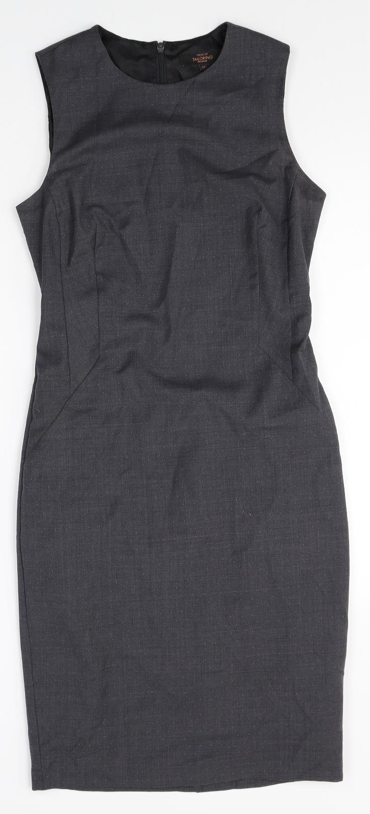 NEXT Womens Grey Wool Pencil Dress Size 6 Round Neck Zip