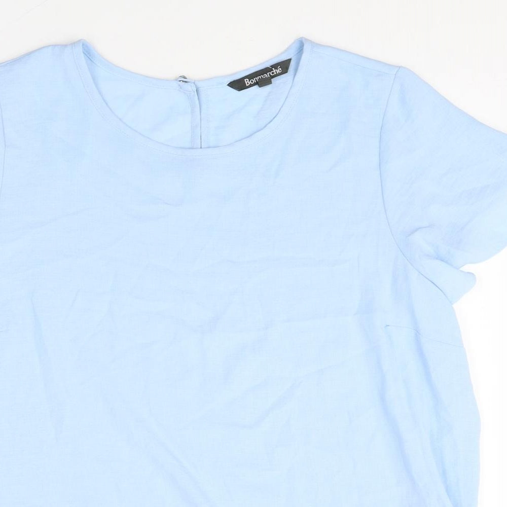 Bonmarche Womens Blue Polyester Basic T-Shirt Size 14 Round Neck