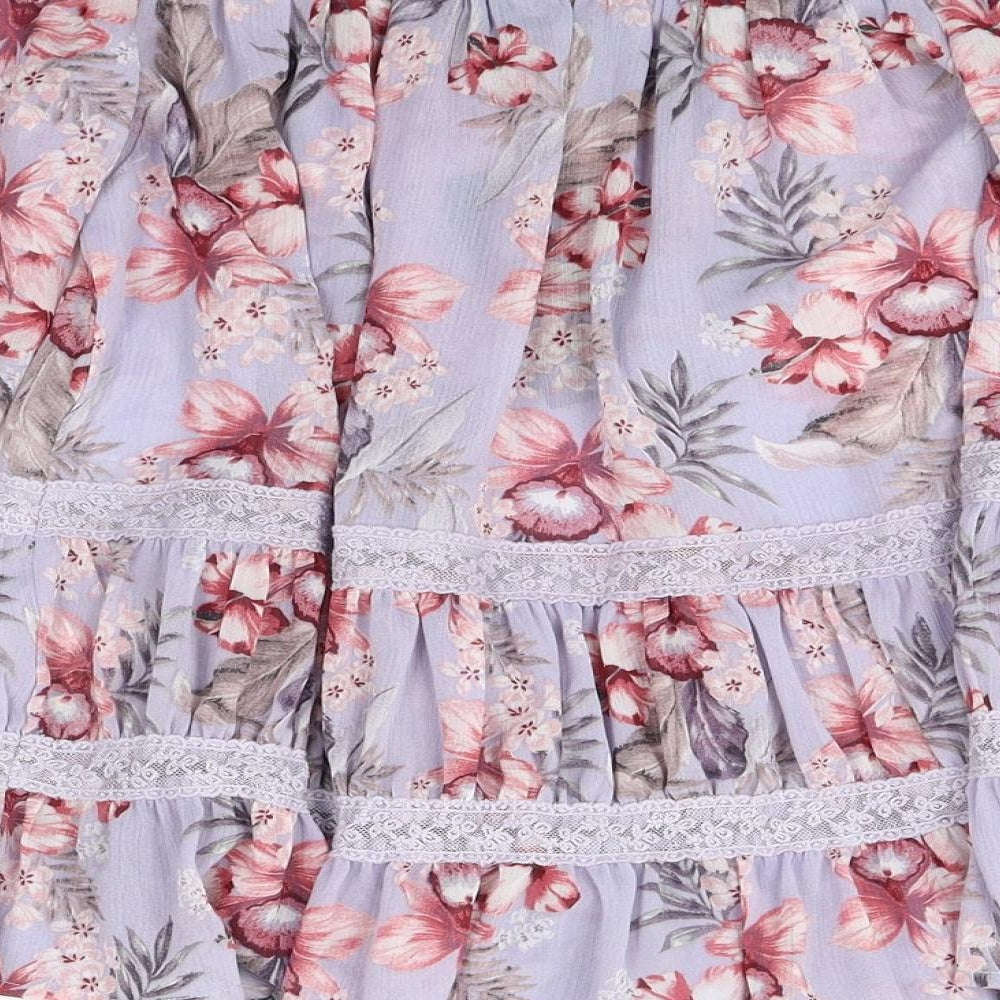 New Look Womens Purple Floral Polyester Basic Blouse Size 8 Off the Shoulder