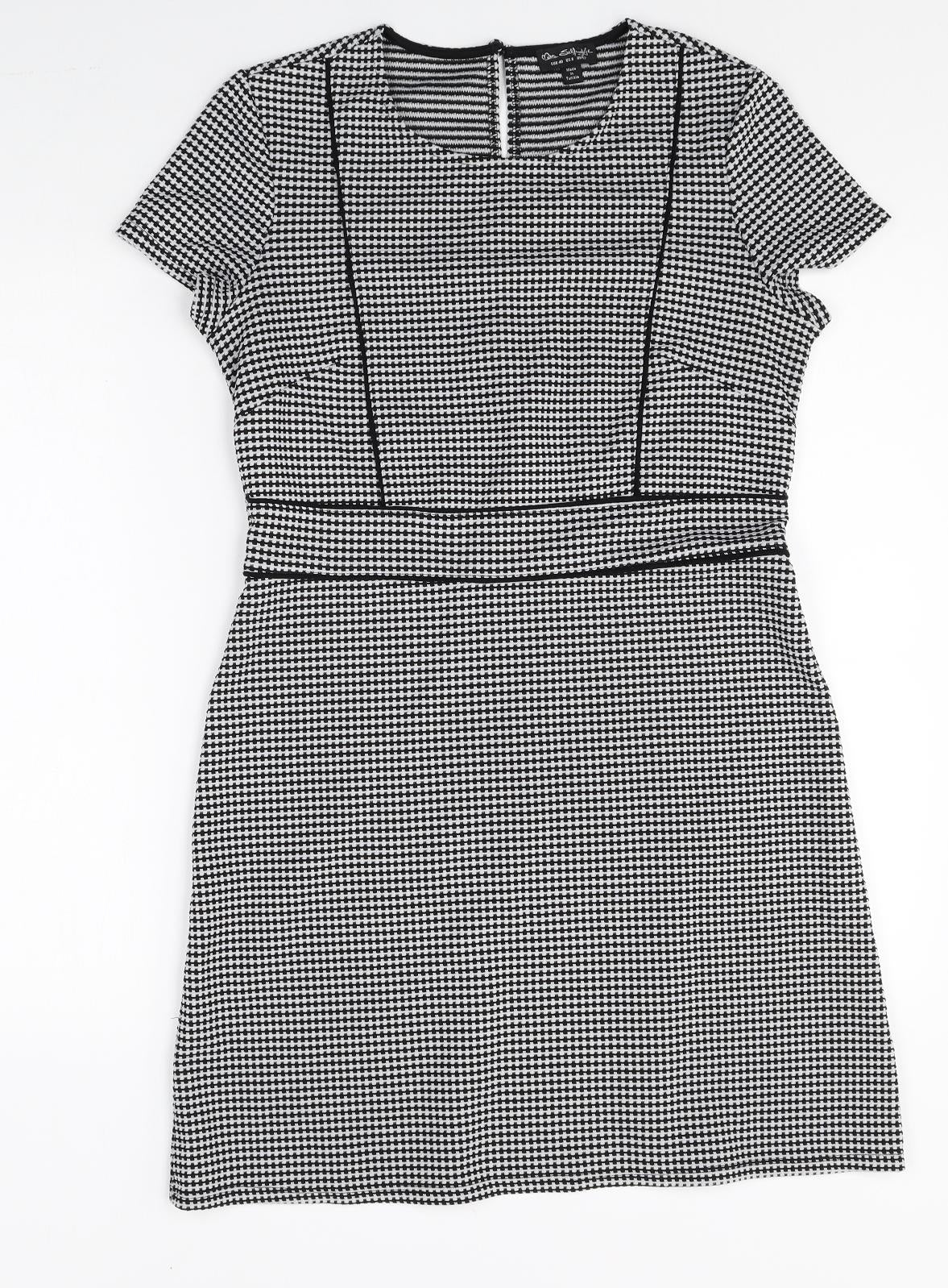Miss Selfridge Womens Grey Geometric Polyester Shift Size 12 Round Neck Button