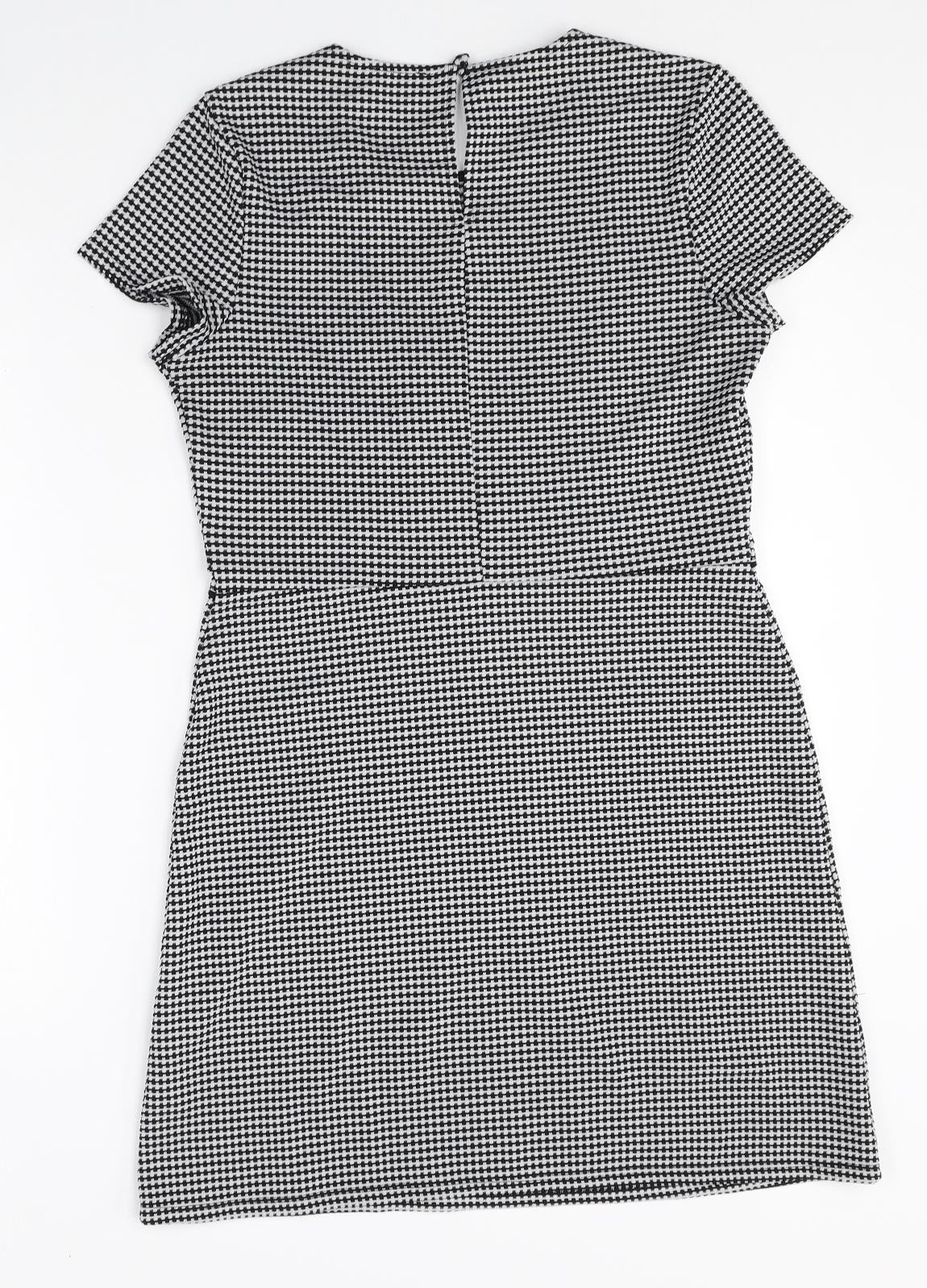 Miss Selfridge Womens Grey Geometric Polyester Shift Size 12 Round Neck Button