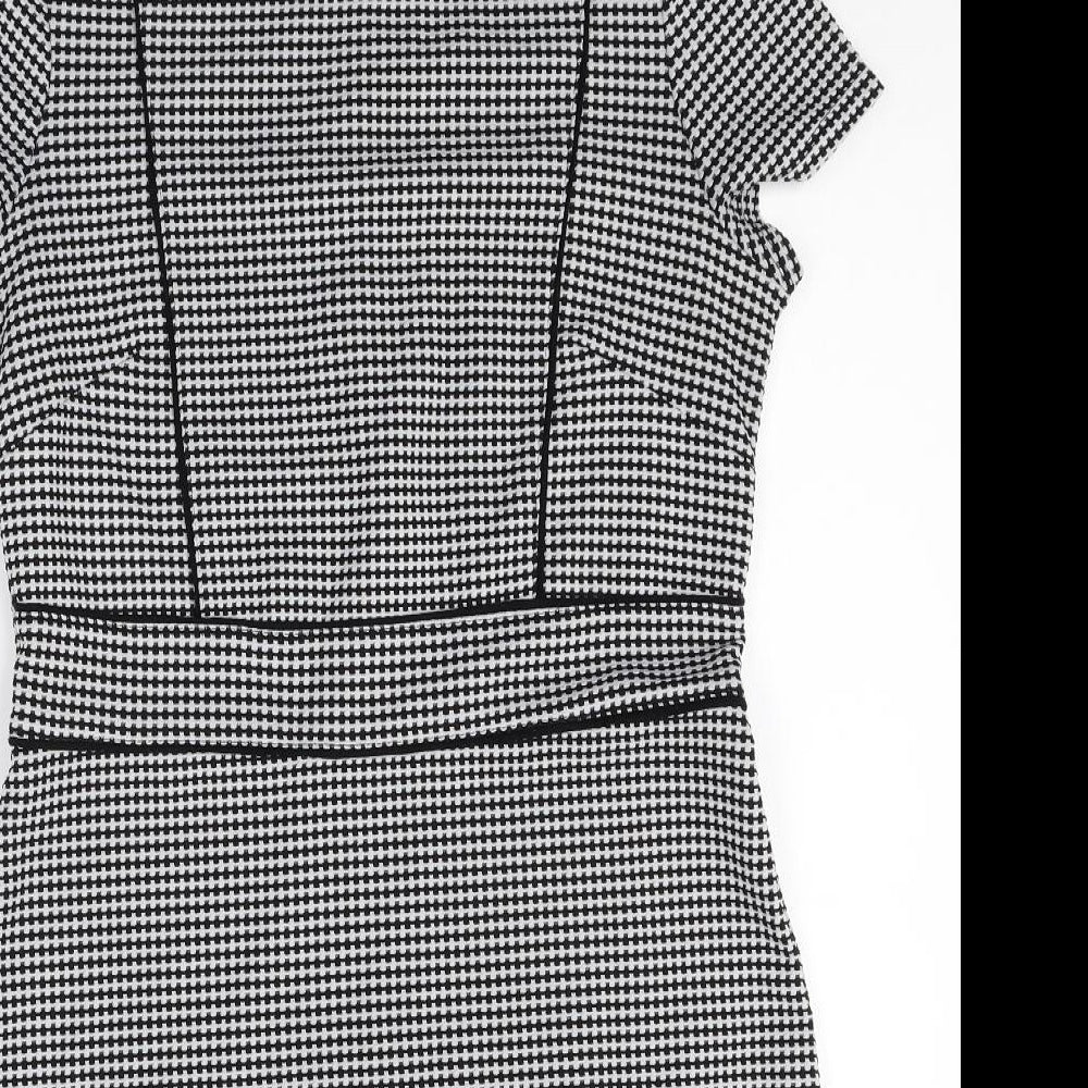 Miss Selfridge Womens Grey Geometric Polyester Shift Size 12 Round Neck Button