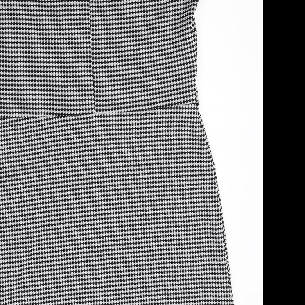 Miss Selfridge Womens Grey Geometric Polyester Shift Size 12 Round Neck Button