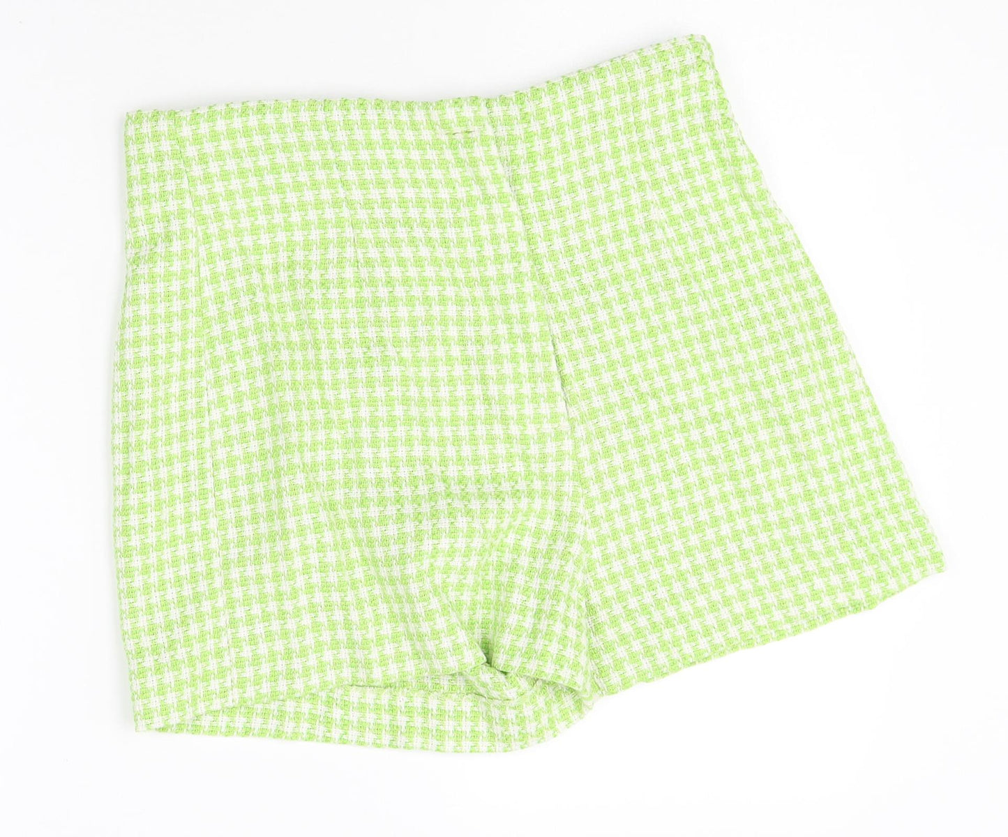 Zara Womens Green Geometric Cotton Basic Shorts Size L Regular Zip