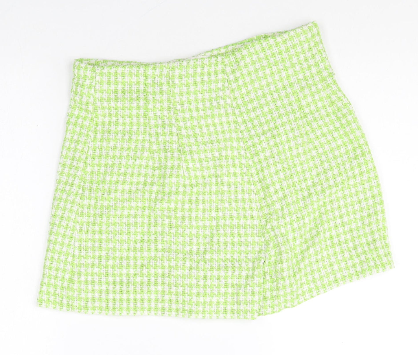 Zara Womens Green Geometric Cotton Basic Shorts Size L Regular Zip