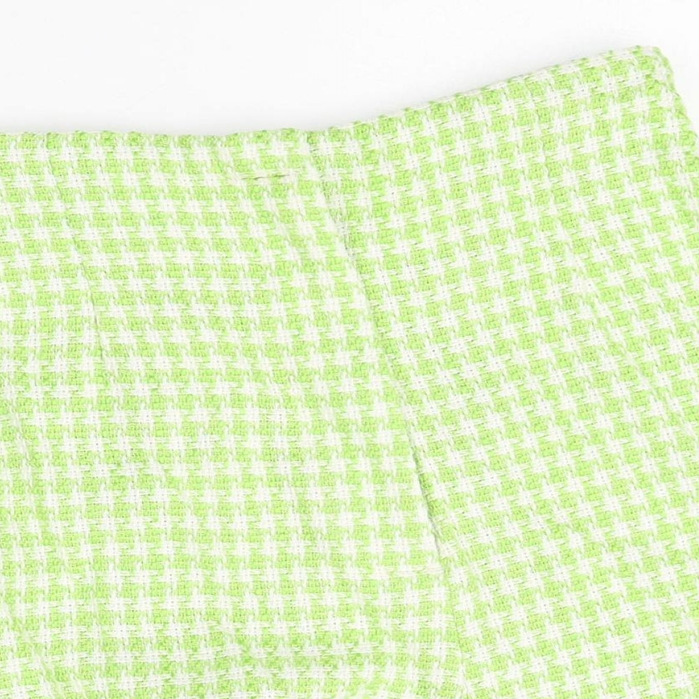 Zara Womens Green Geometric Cotton Basic Shorts Size L Regular Zip